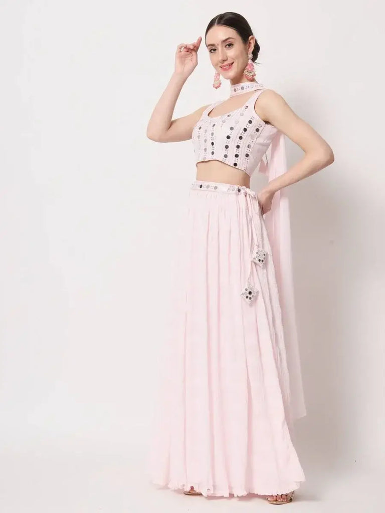 Elegant Pink Embroidered Georgette Party Wear Lehenga