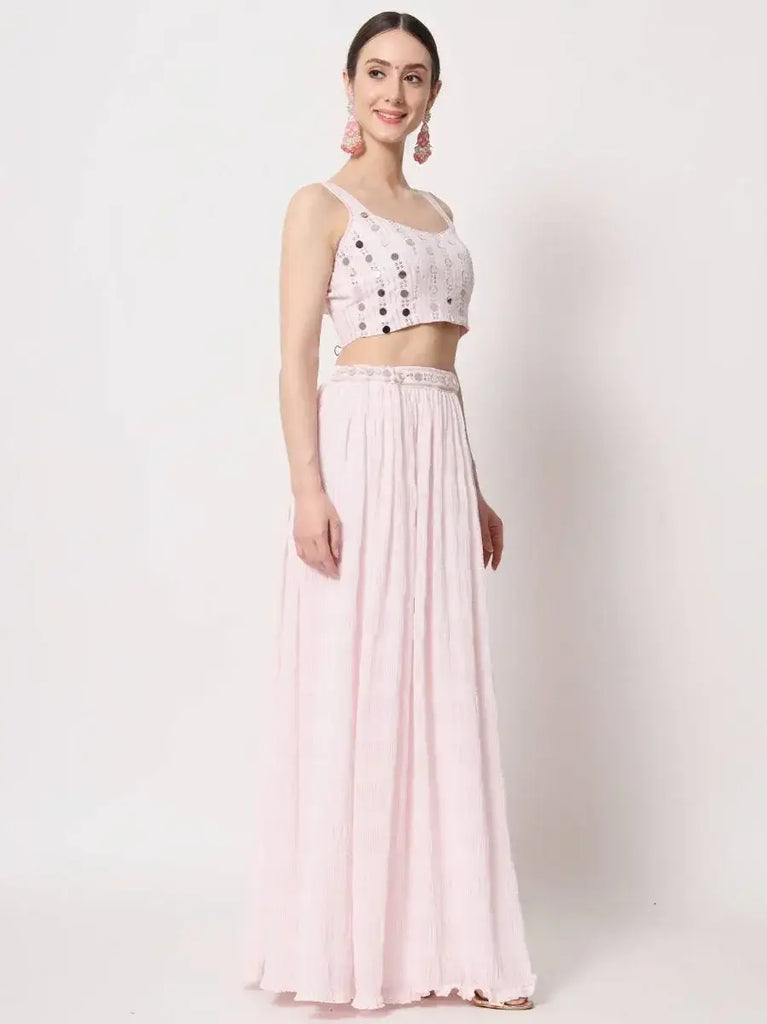 Elegant Pink Embroidered Georgette Party Wear Lehenga