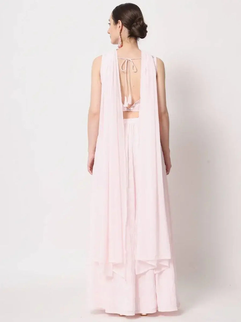 Elegant Pink Embroidered Georgette Party Wear Lehenga