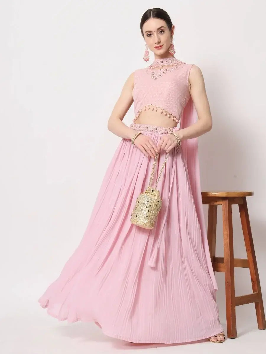 Beauteous Pink Crush Pattern Georgette Fancy Lehenga Choli