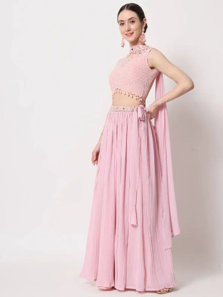 Beauteous Pink Crush Pattern Georgette Fancy Lehenga Choli