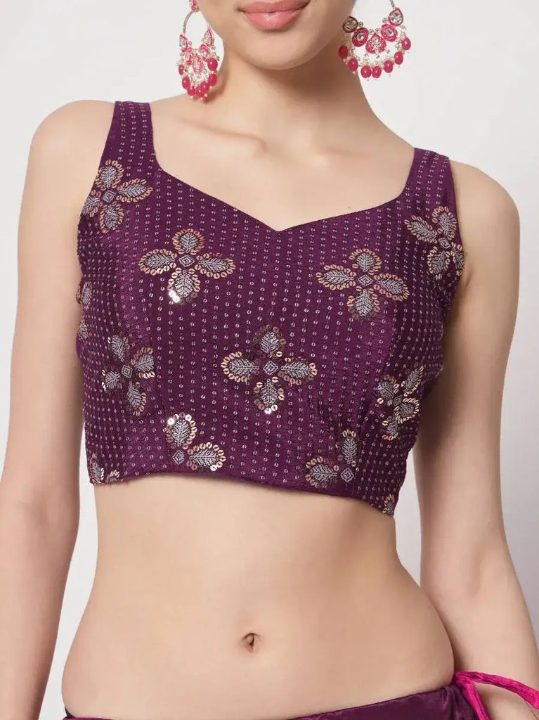 Glamorous Purple Mukaish Work Silk Party Wear Lehenga Choli With Shrug