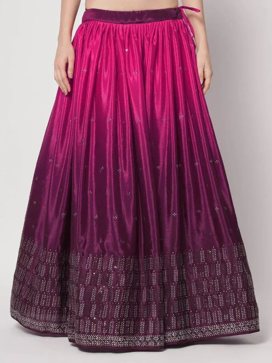 Purple ethnic lehenga skirt with sequin embellishments and pleated design