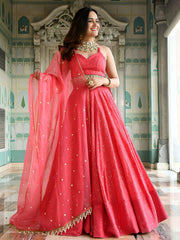 Lovely Pink Sequins Embroidered Georgette Wedding Wear Lehenga Choli