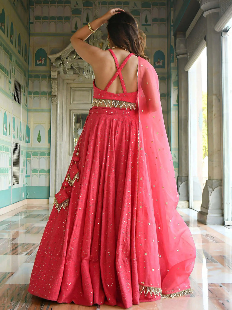 Lovely Pink Sequins Embroidered Georgette Wedding Wear Lehenga Choli
