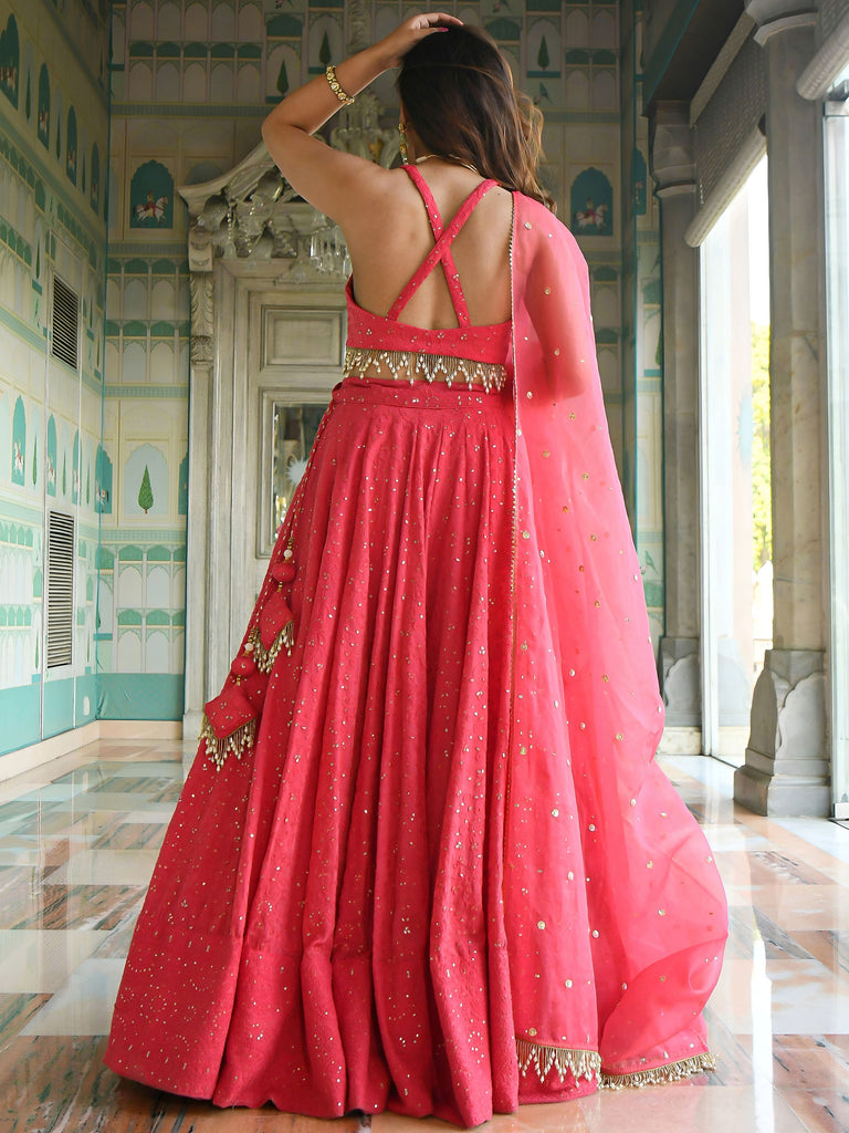 Lovely Pink Sequins Embroidered Georgette Wedding Wear Lehenga Choli