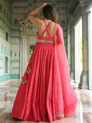 Lovely Pink Sequins Embroidered Georgette Wedding Wear Lehenga Choli
