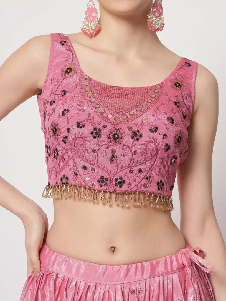 Charming Light Pink Mukaish worked Chinon Event Wear Lehenga Choli