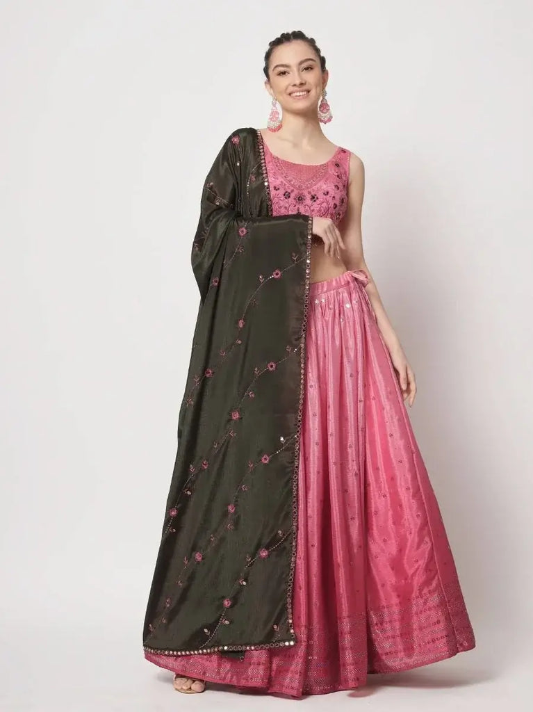 Charming Light Pink Mukaish worked Chinon Event Wear Lehenga Choli