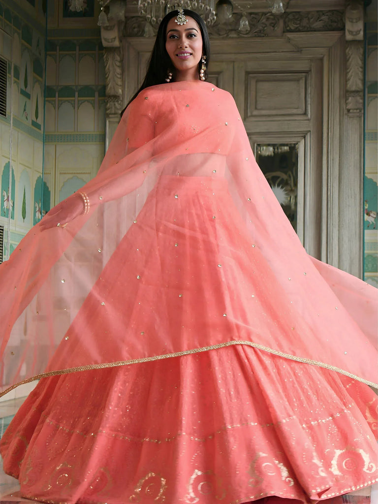 Amazing Peach Thread Embroidered Monochrome Bridesmaid Lehenga Choli