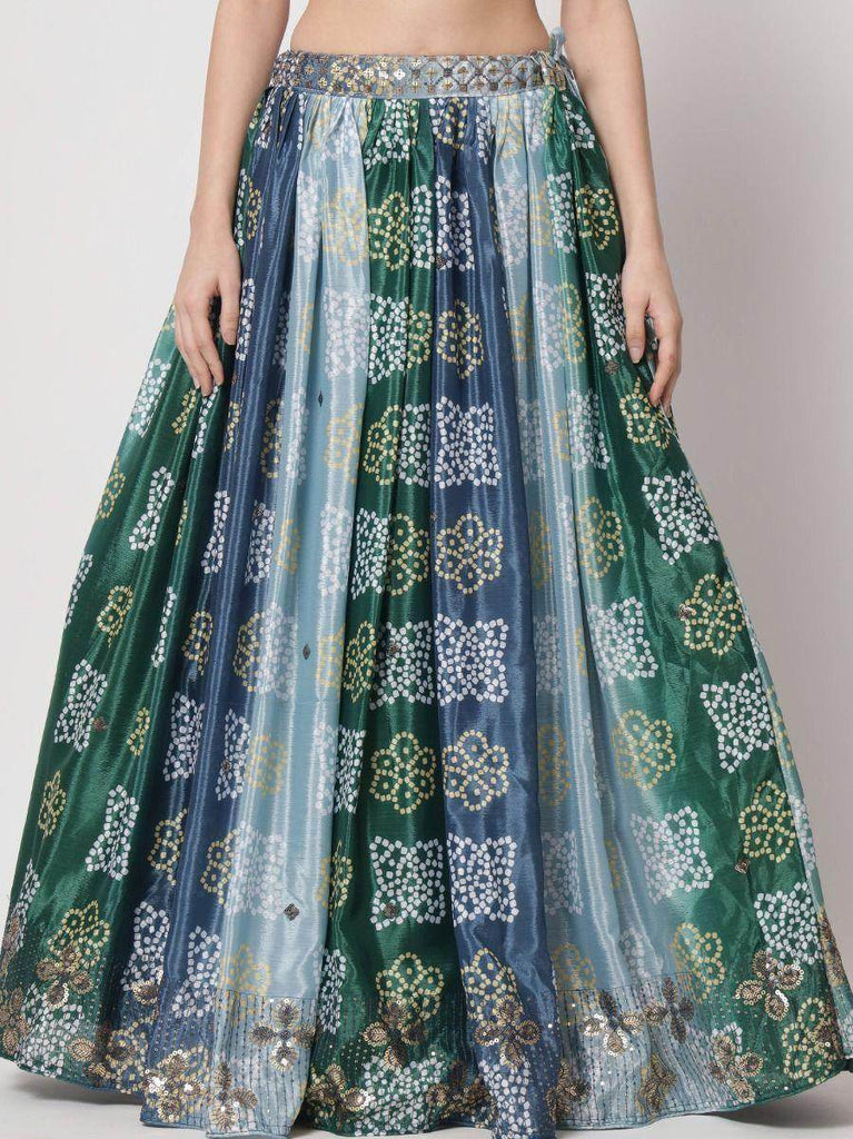 Fashionable Blue Bandhani Print Sequin Silk Event Wear Lehenga Choli