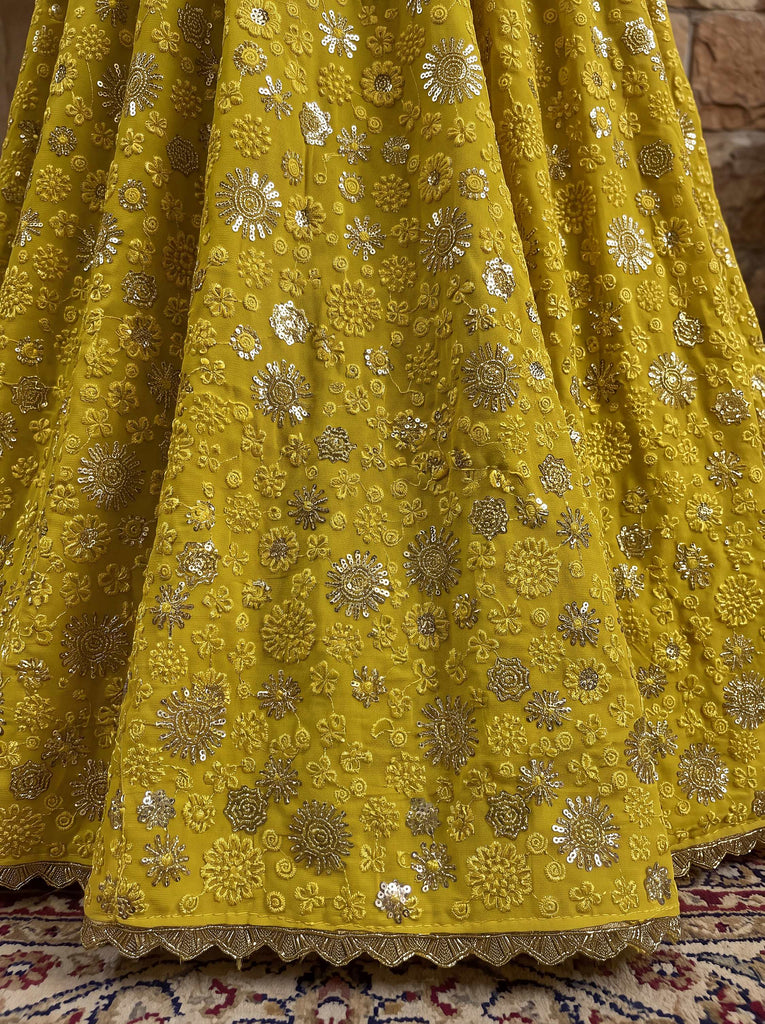 Graceful Yellow Sequin Work Georgette Wedding Wear Lehenga Choli