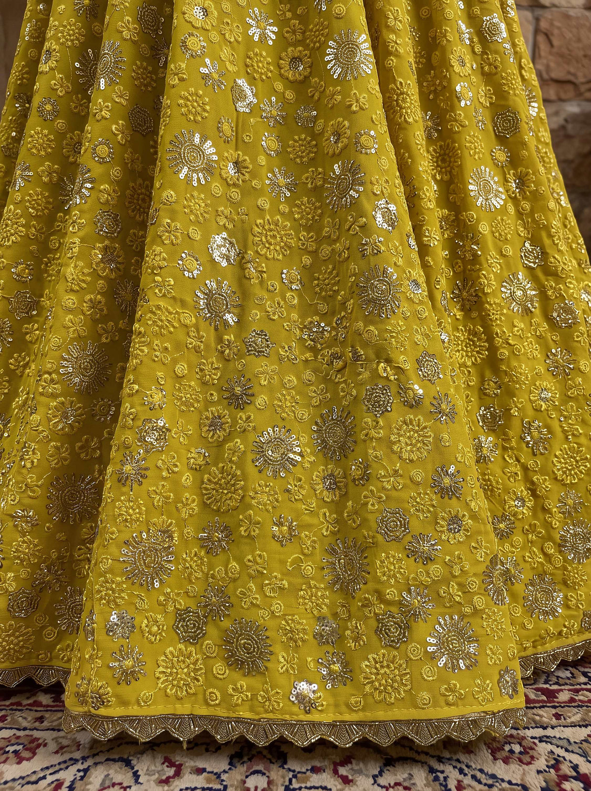 Graceful Yellow Sequin Work Georgette Wedding Wear Lehenga Choli