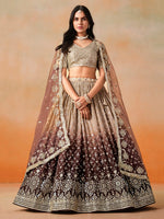 Fantastic Brown Sequins Georgette Wedding Wear Plus Size Lehenga Choli