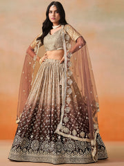 Gorgeous Brown Georgette Zari Embroidered Lehenga Choli With Dupatta