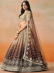 Gorgeous Brown Georgette Zari Embroidered Lehenga Choli With Dupatta