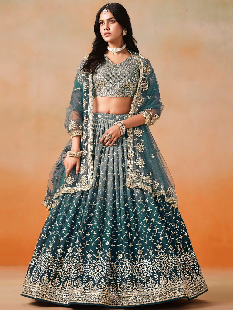 Pretty Blue Embroidered Georgette Bridesmaid Plus Size Lehenga Choli