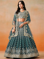 Pretty Blue Embroidered Georgette Bridesmaid Plus Size Lehenga Choli