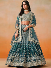 Glamorous Dove Blue Sequins Embroidered Georgette Lehenga Choli