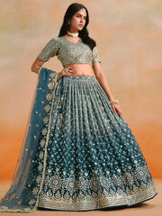Glamorous Dove Blue Sequins Embroidered Georgette Lehenga Choli