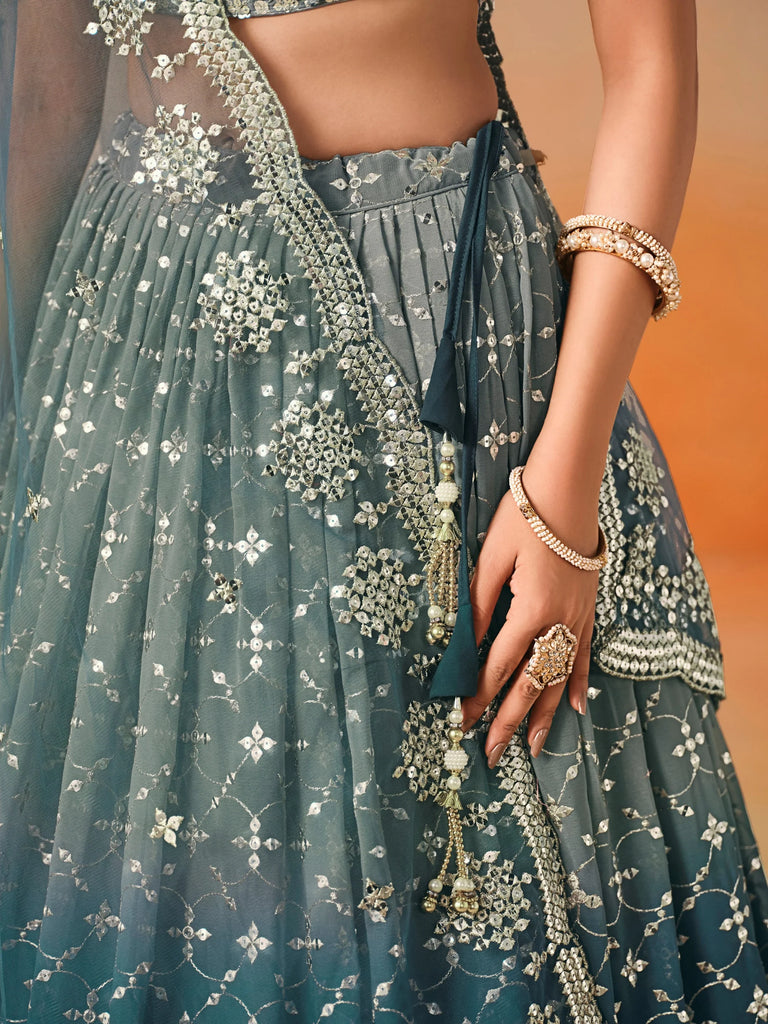 Glamorous Dove Blue Sequins Embroidered Georgette Lehenga Choli