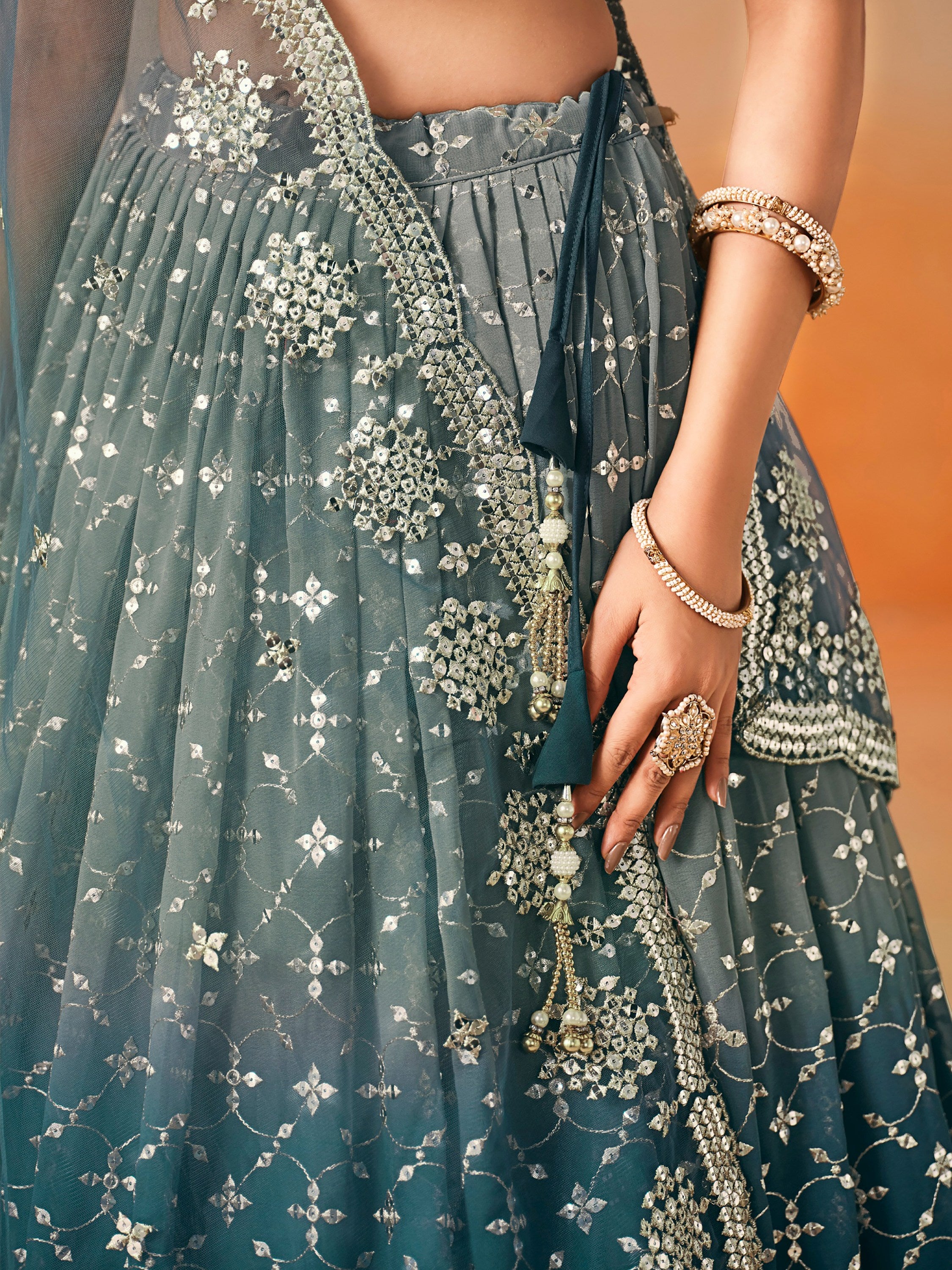 Pretty Blue Embroidered Georgette Bridesmaid Plus Size Lehenga Choli