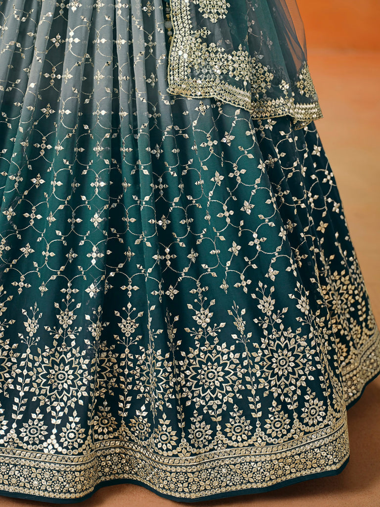 Pretty Blue Embroidered Georgette Bridesmaid Plus Size Lehenga Choli