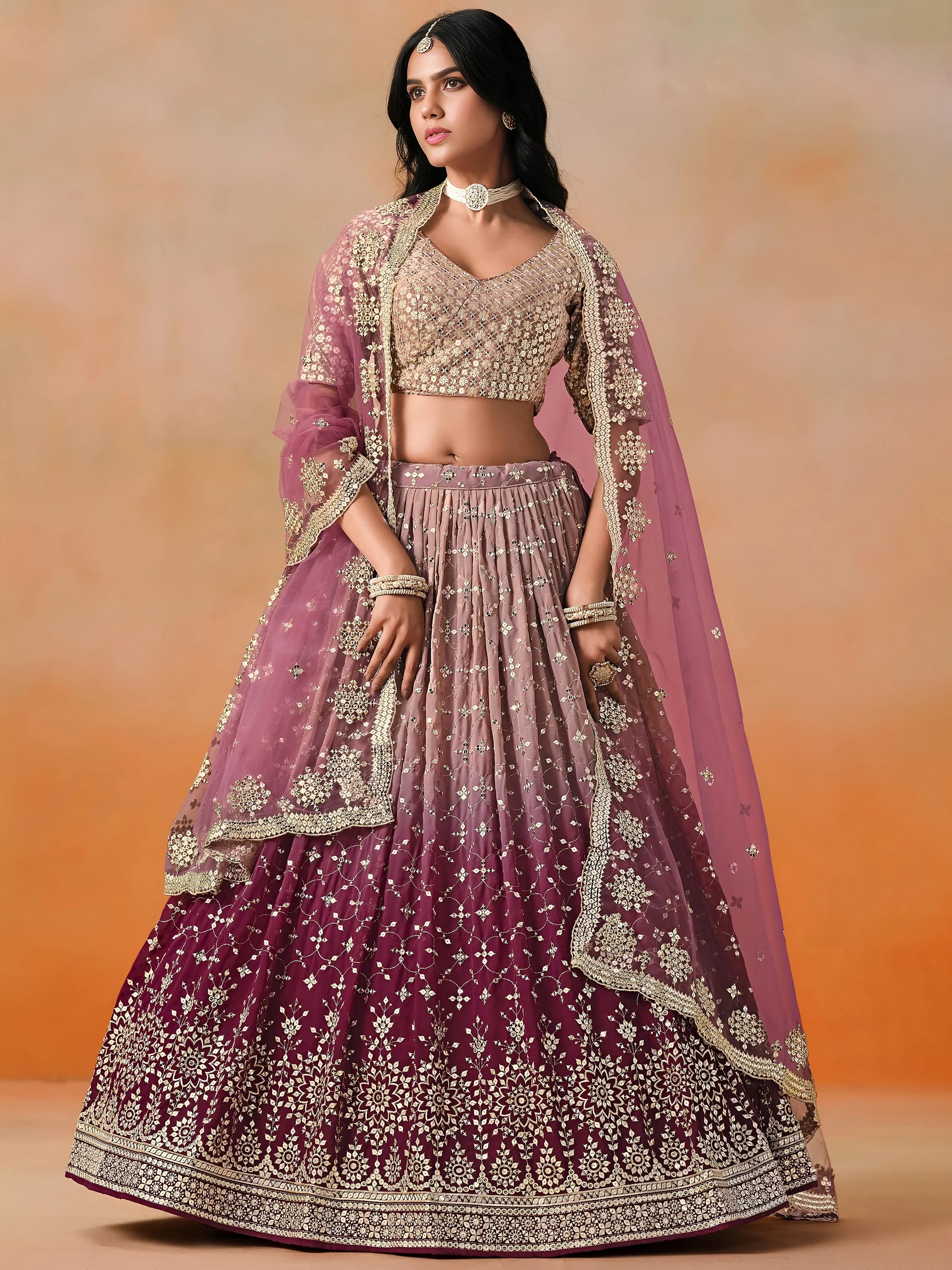 Lovely Pink Georgette Engagement Wear Lehenga Choli