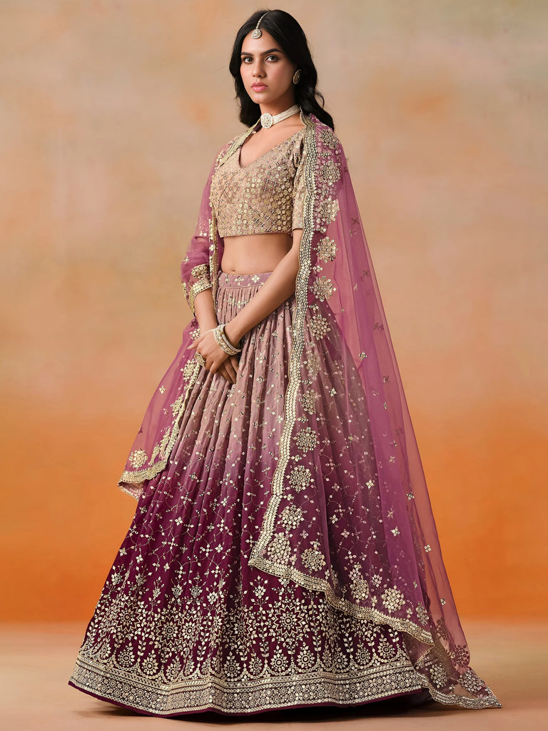 Lovely Pink Georgette Engagement Wear Lehenga Choli