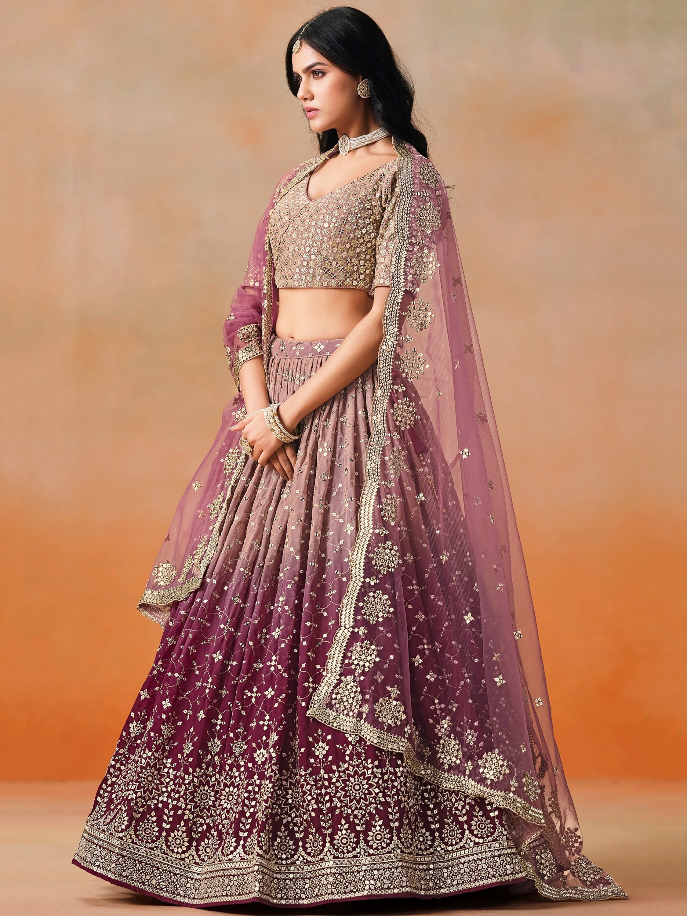 Adorable Pink Sequins Georgette Engagement Wear Plus Size Lehenga Choli