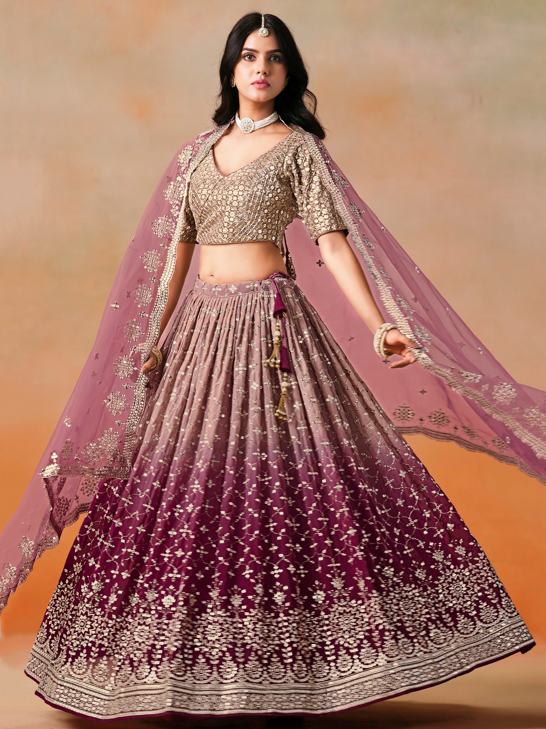 Adorable Pink Sequins Georgette Engagement Wear Plus Size Lehenga Choli