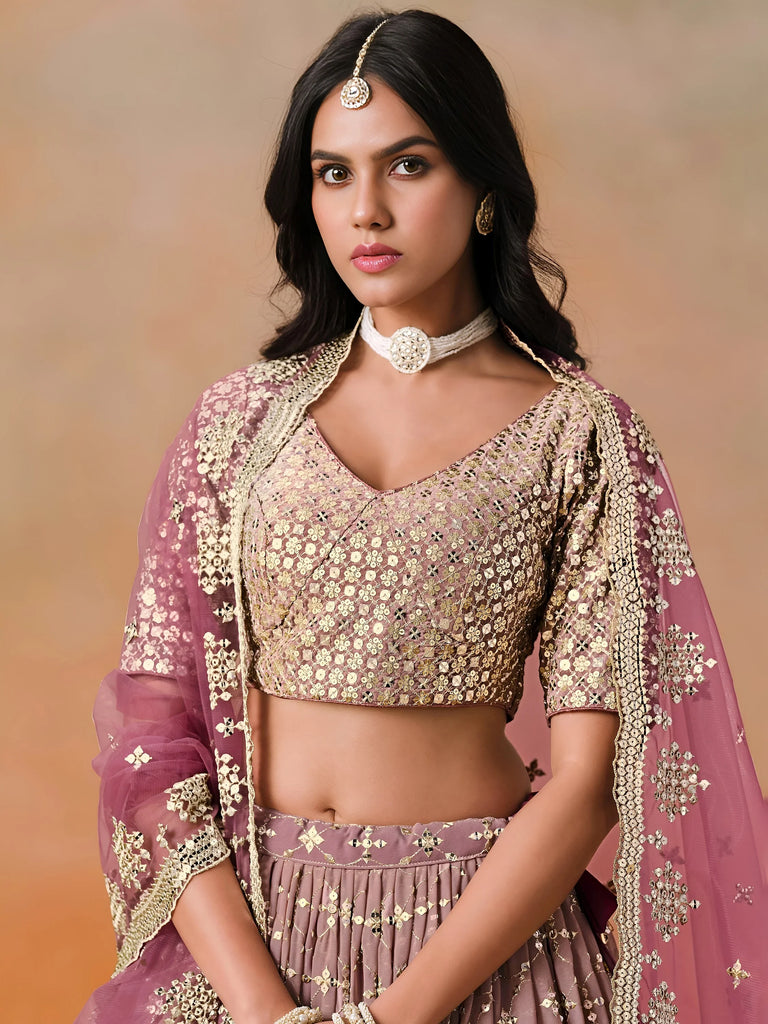 Lovely Pink Georgette Engagement Wear Lehenga Choli