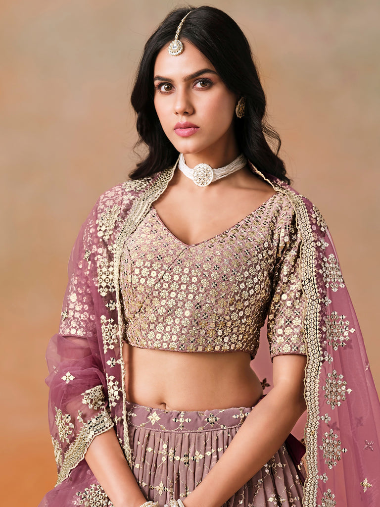 Adorable Pink Sequins Georgette Engagement Wear Plus Size Lehenga Choli