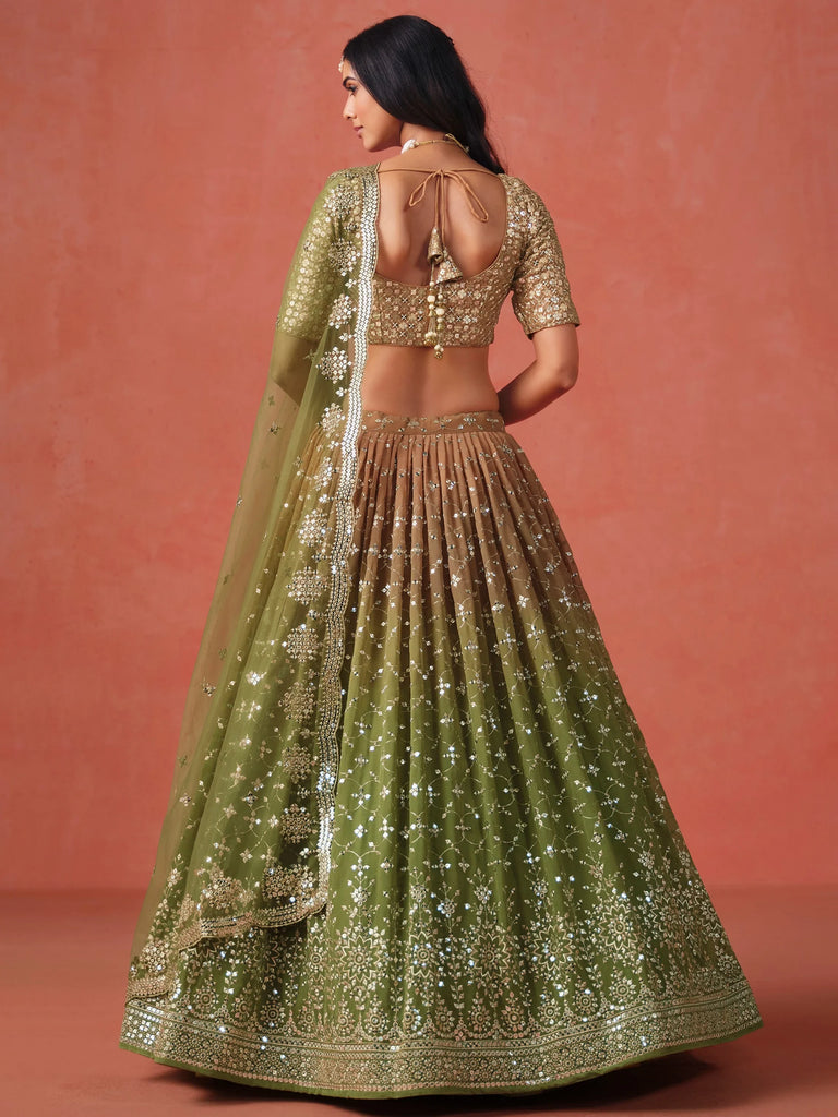 Beautiful Green Sequins Embroidered Mehendi Wear Lehenga Choli