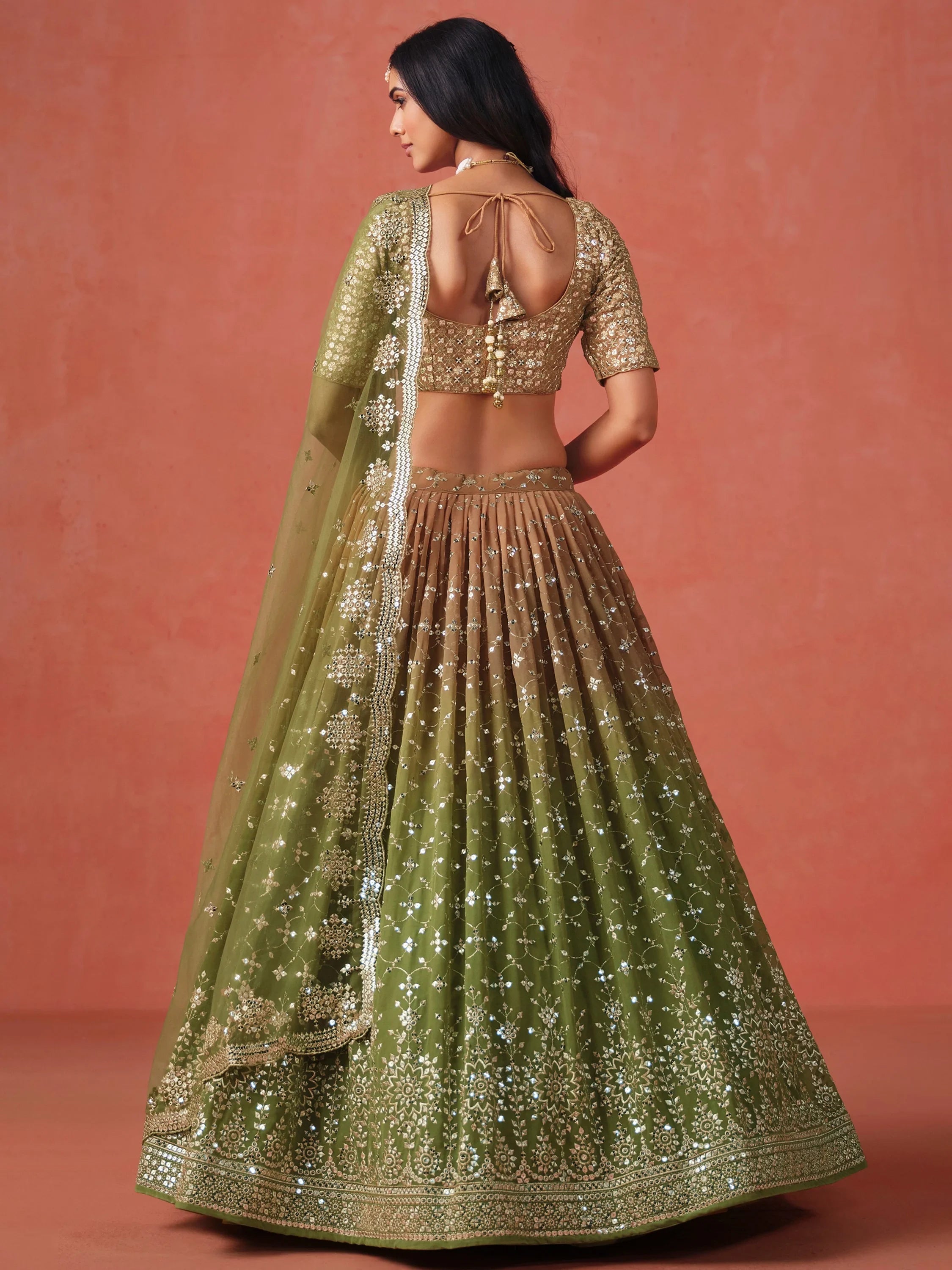 Beautiful Green Sequins Embroidered Mehendi Wear Lehenga Choli