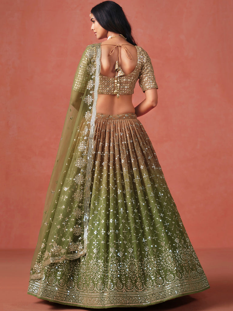 Incredible Green Sequins Georgette Mehendi Wear Plus Size Lehenga Choli