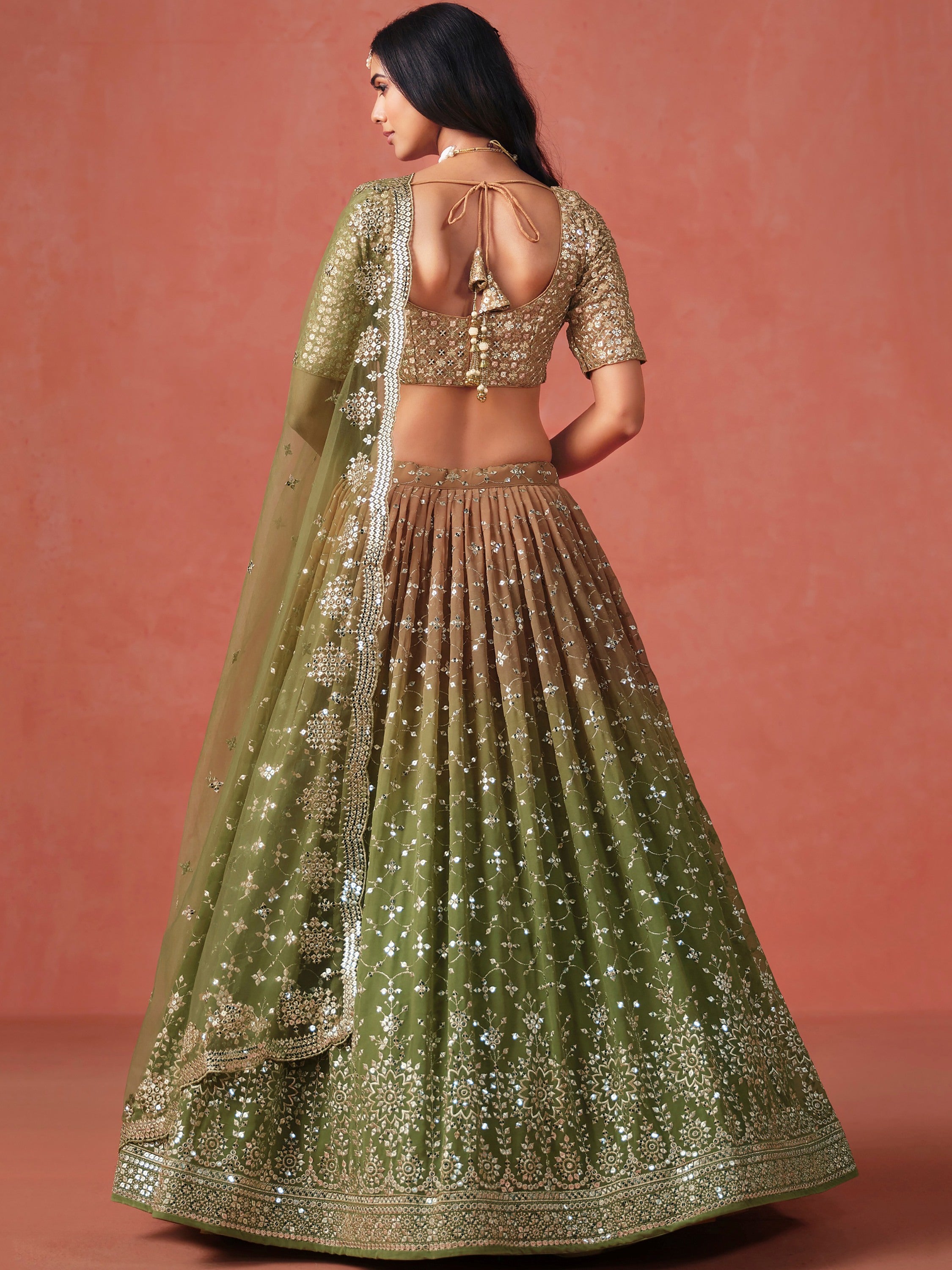Incredible Green Sequins Georgette Mehendi Wear Plus Size Lehenga Choli