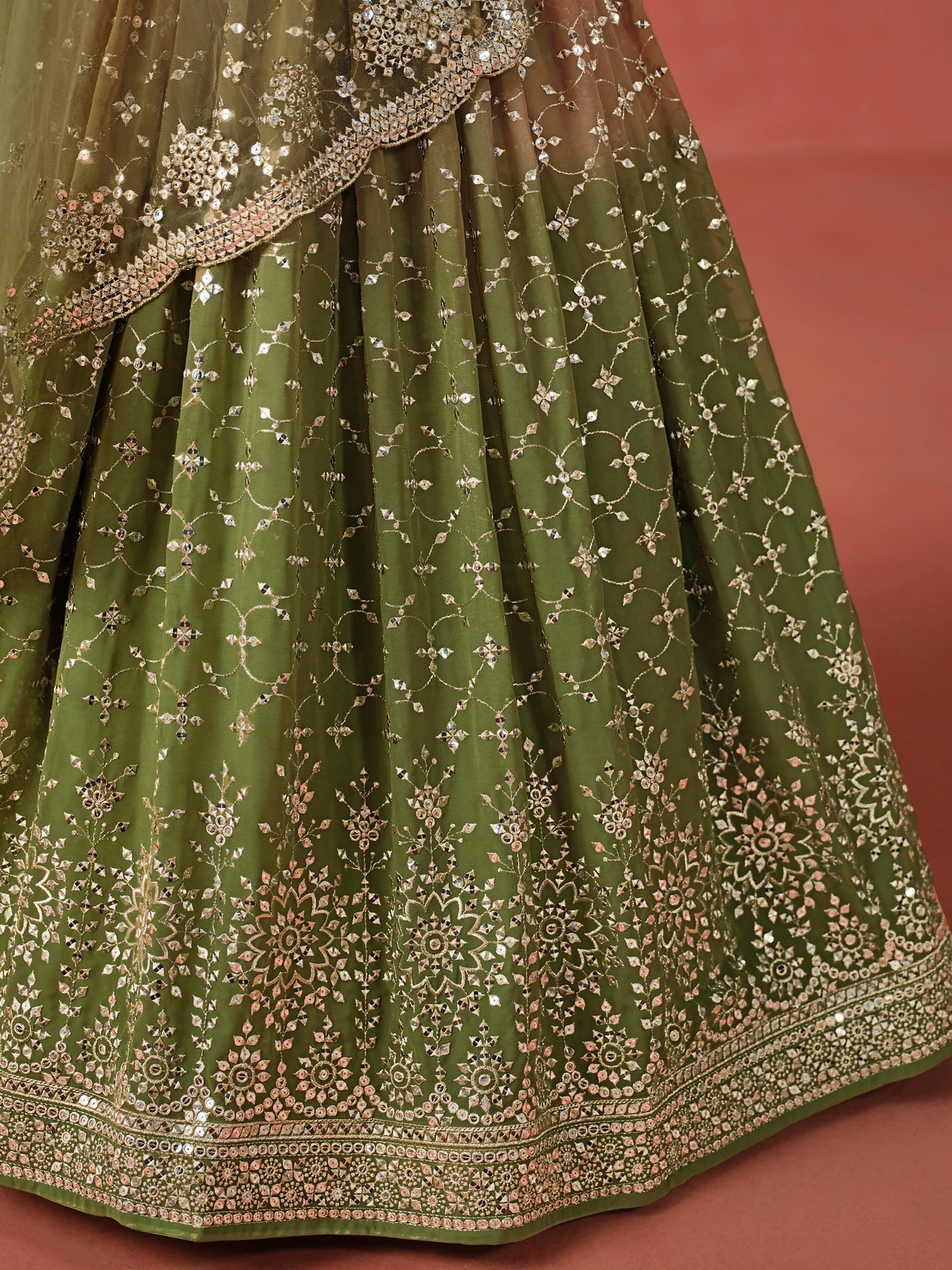 Incredible Green Sequins Georgette Mehendi Wear Plus Size Lehenga Choli