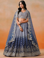 Attractive Navy Blue Embroidered Reception Wear Lehenga Choli