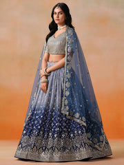 Attractive Navy Blue Embroidered Reception Wear Lehenga Choli
