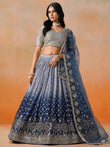 Attractive Navy Blue Embroidered Reception Wear Lehenga Choli