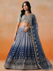 Attractive Navy Blue Embroidered Reception Wear Lehenga Choli