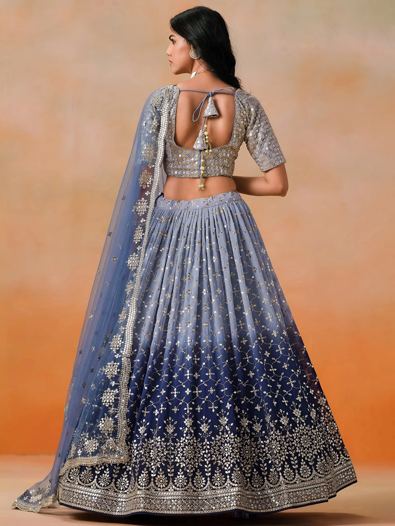 Attractive Navy Blue Embroidered Reception Wear Lehenga Choli