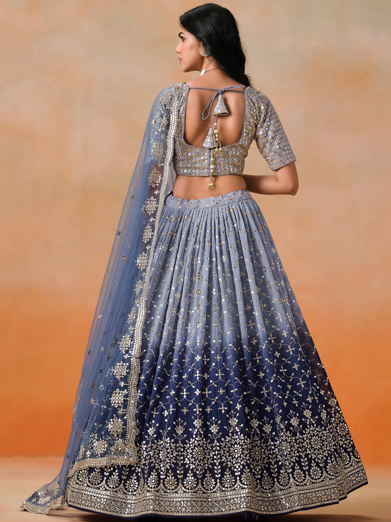 Precious Blue Sequins Georgette Party Wear Plus Size Lehenga Choli
