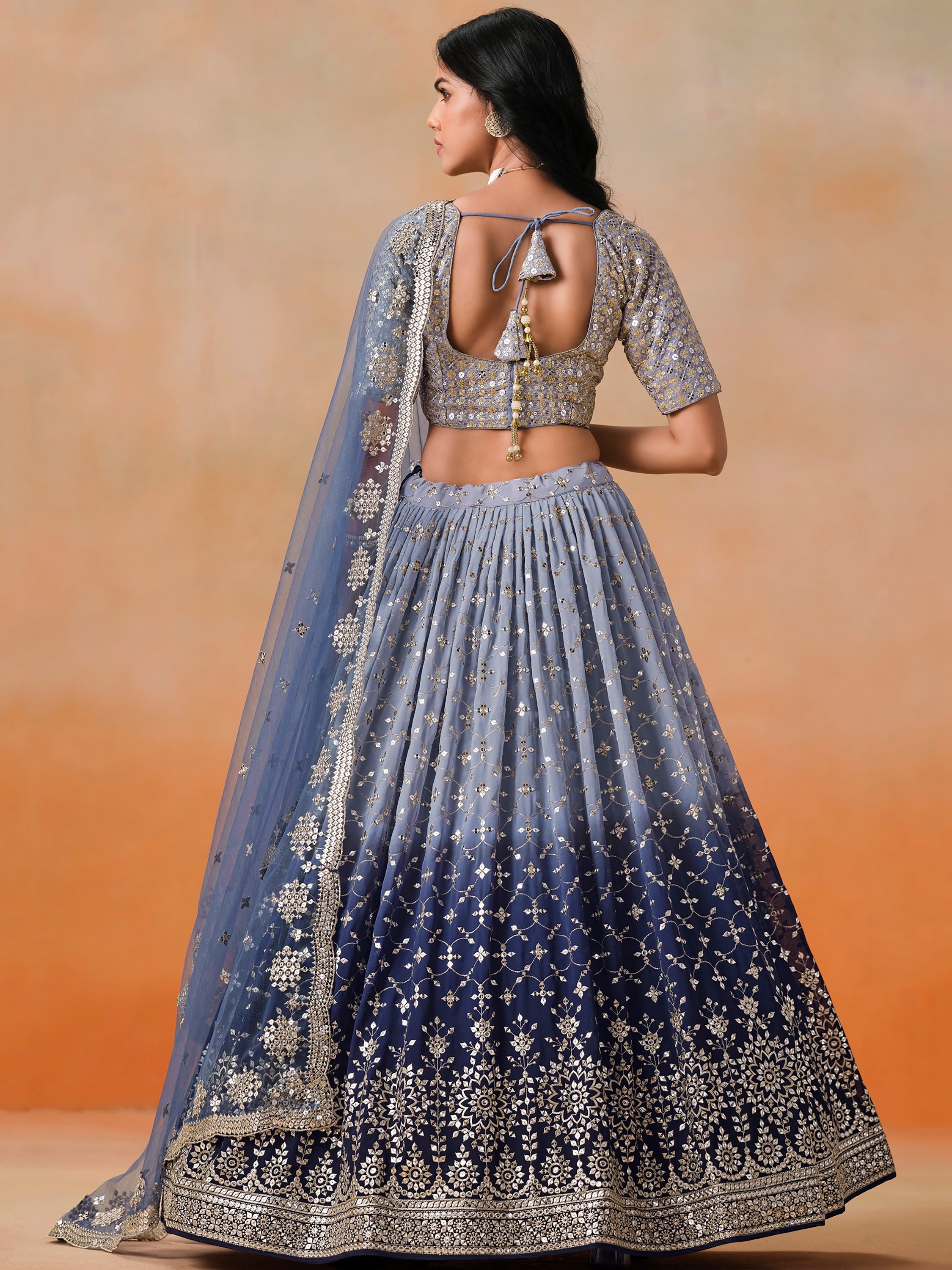 Precious Blue Sequins Georgette Party Wear Plus Size Lehenga Choli