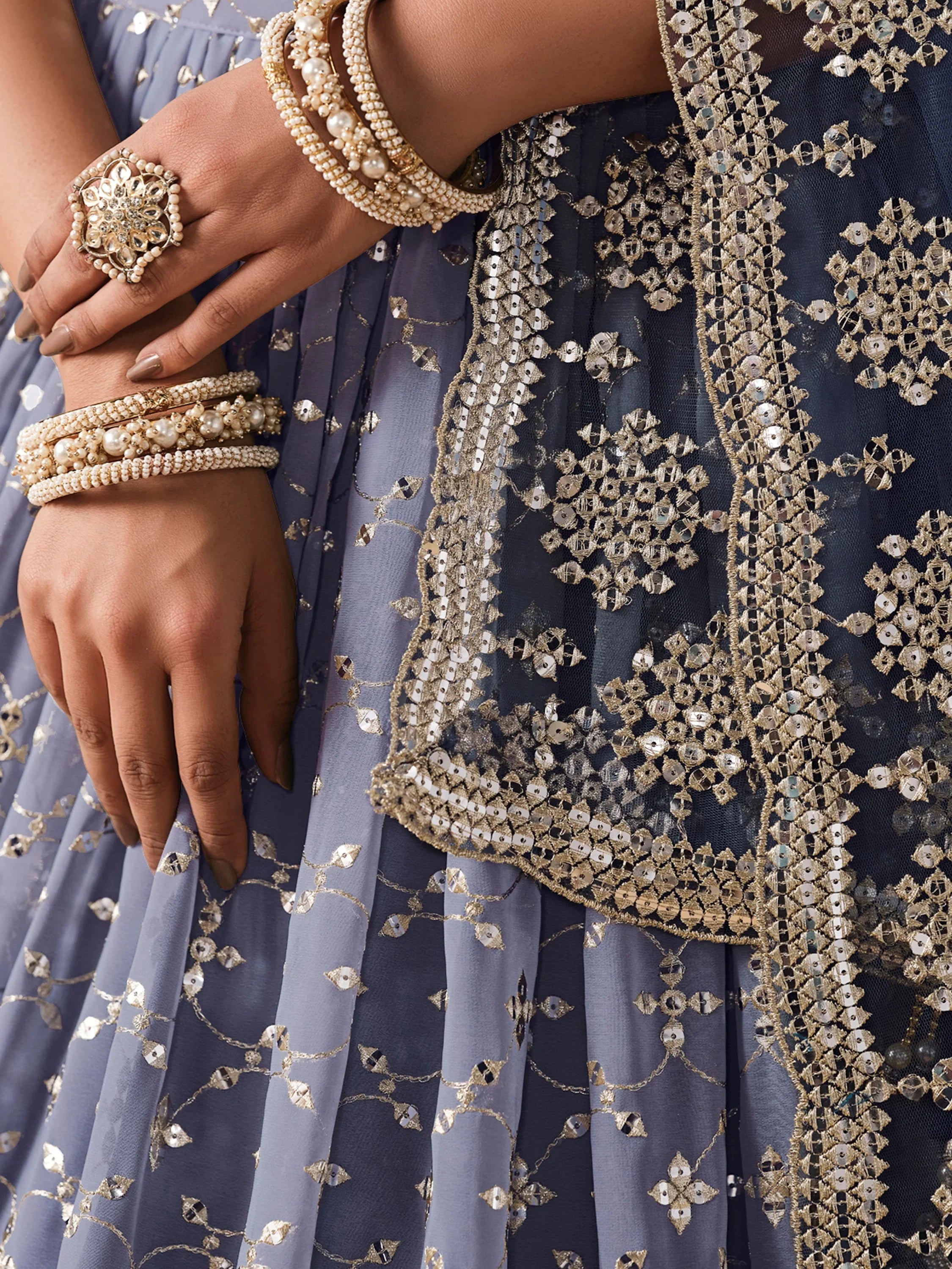 Attractive Navy Blue Embroidered Reception Wear Lehenga Choli