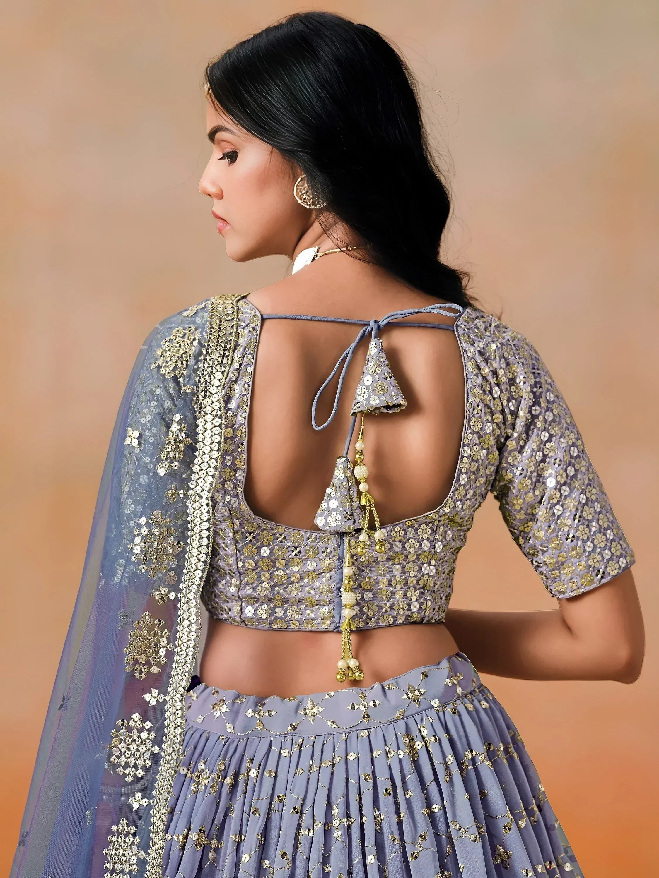 Attractive Navy Blue Embroidered Reception Wear Lehenga Choli