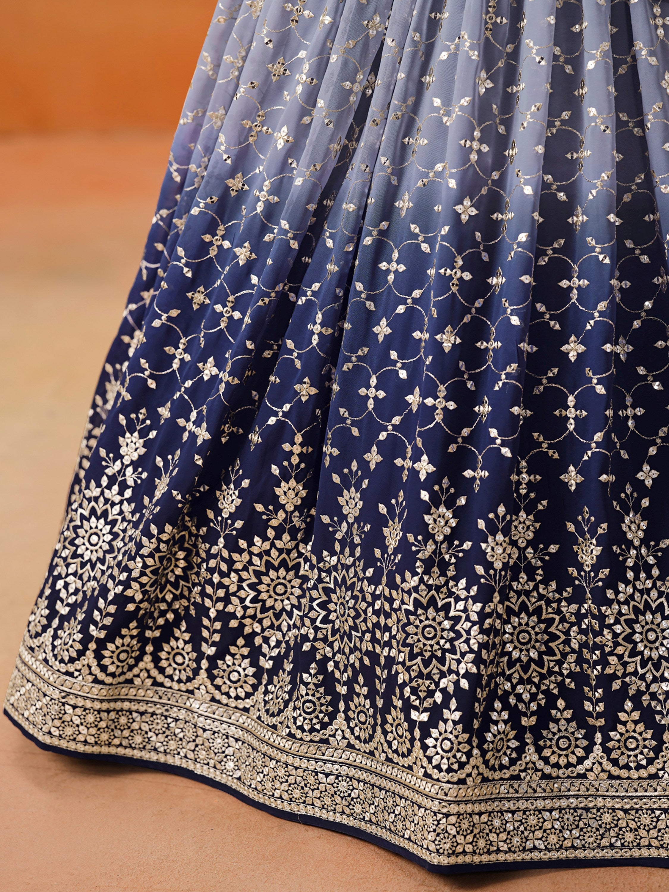 Precious Blue Sequins Georgette Party Wear Plus Size Lehenga Choli