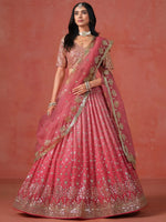 Stunning Peach Georgette Sequins Lehenga Choli