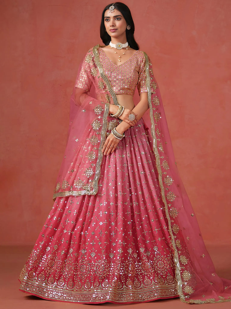Stunning Peach Georgette Sequins Lehenga Choli